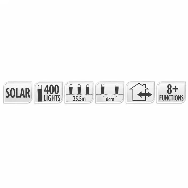 400 LED red and green solar fairy lights 25.5m with 8 functions