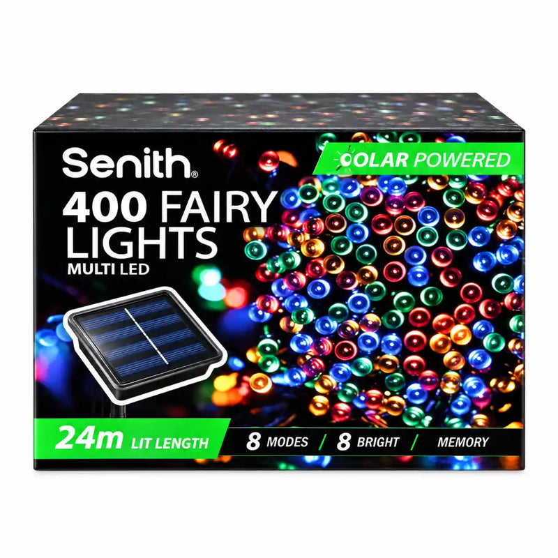 400 LED multicolour solar fairy lights 25.5m with 8 functions