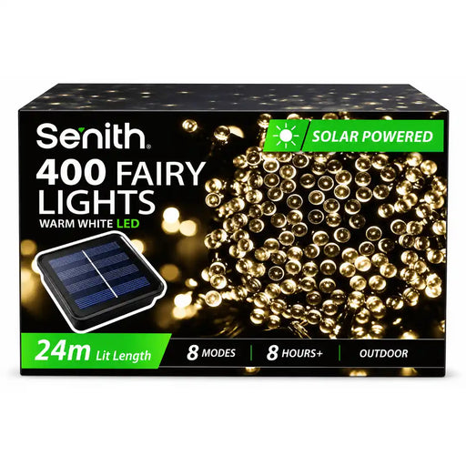 Warm white 400 LED solar fairy lights 25.5m with 8 functions