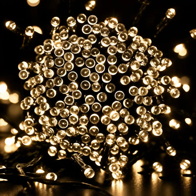 Warm white 400 LED solar fairy lights 25.5m with 8 functions