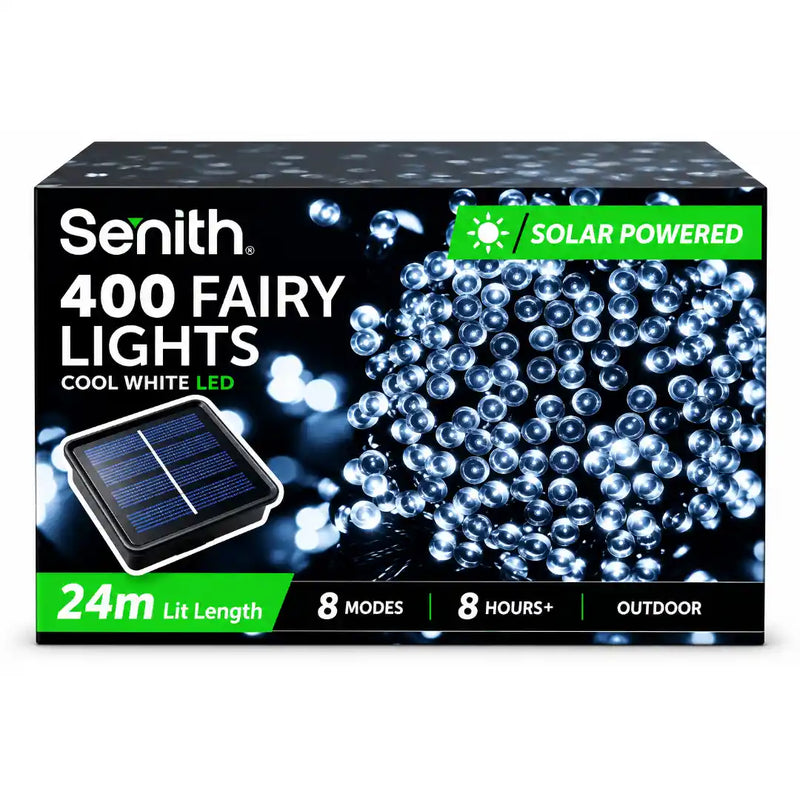 Cool white 400 LED solar fairy lights 25.5m
