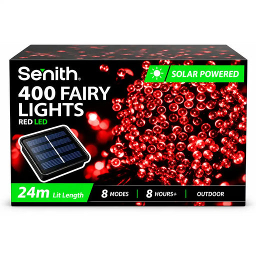Red 400 LED solar fairy lights 25.5m with 8 functions