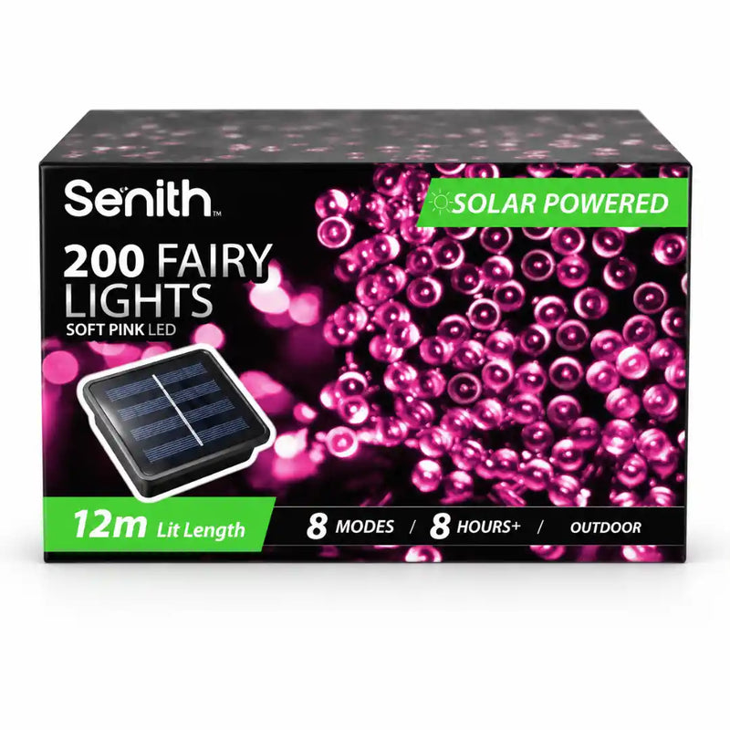 Soft pink 200 LED solar fairy lights 13.5m