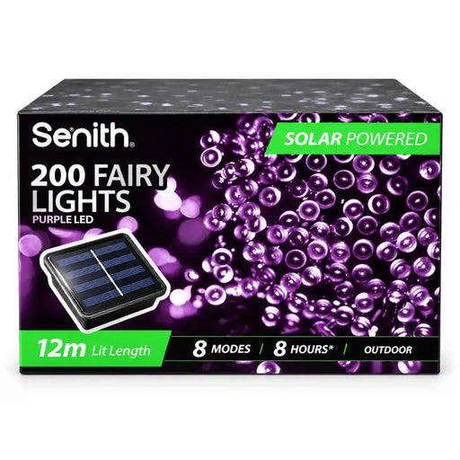 Purple 200 LED solar fairy lights 13.5m with 8 functions