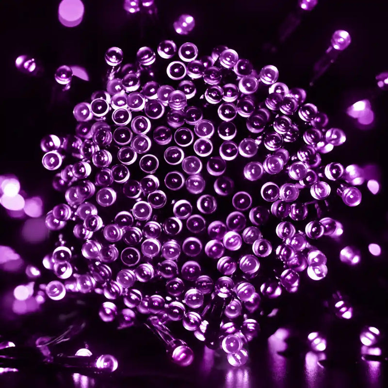 Purple 200 LED solar fairy lights 13.5m with 8 functions