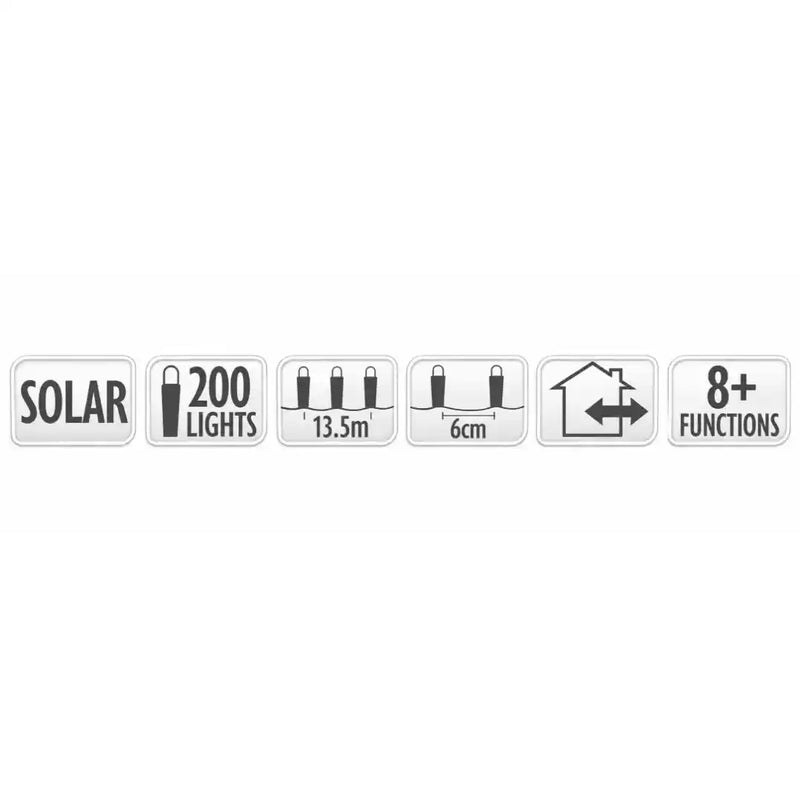 Purple 200 LED solar fairy lights 13.5m with 8 functions