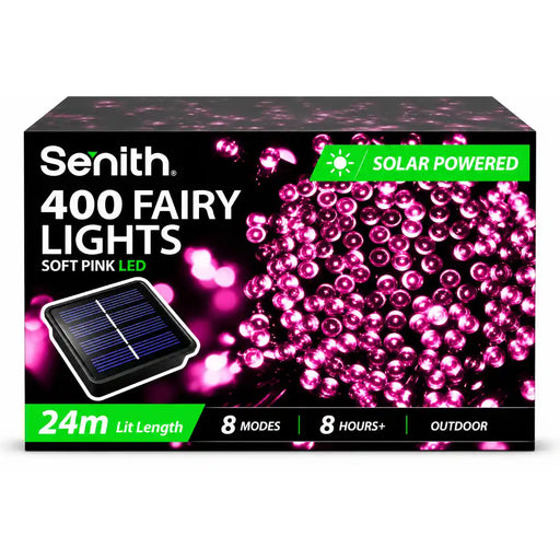 Soft pink 400 LED solar fairy lights 25.5m