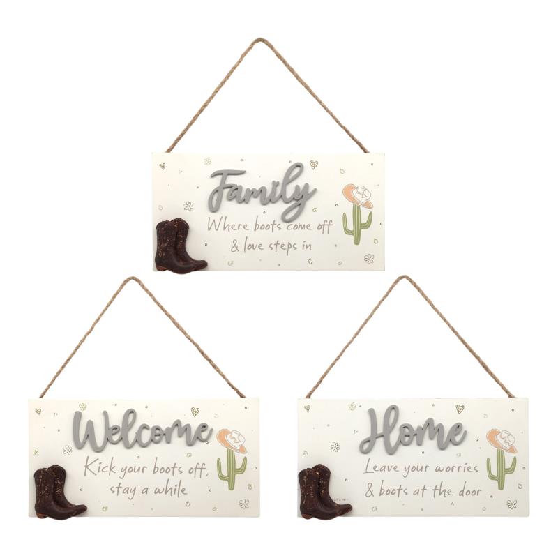 Hanging country boots decorative plaque 25x12cm