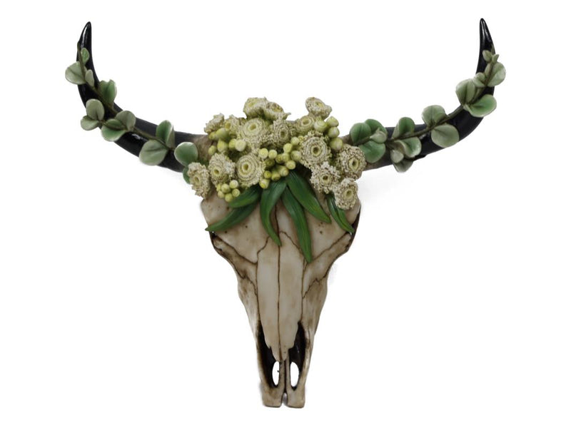 Faux cow skull wall hanger eucalyptus design
