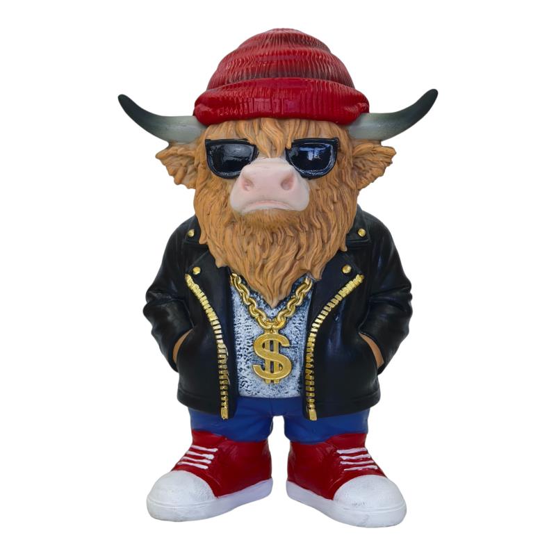 Highland cow gangster figurine with beanie