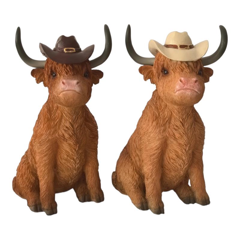 Assorted Highland cow with cowboy hat 23cm
