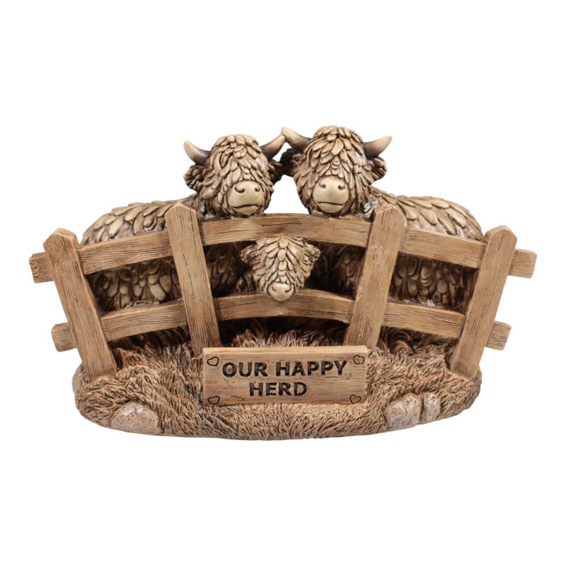 Highland cow family farm ornament 23.5x14cm