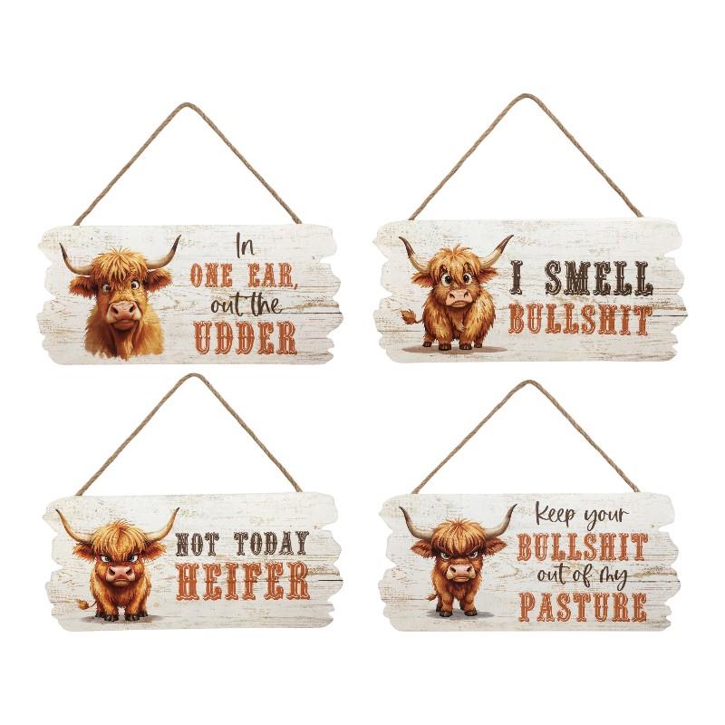 Assorted Highland cow MDF plaque 24x11cm