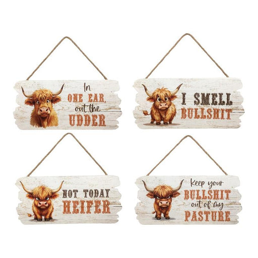 Assorted Highland cow MDF plaque 24x11cm