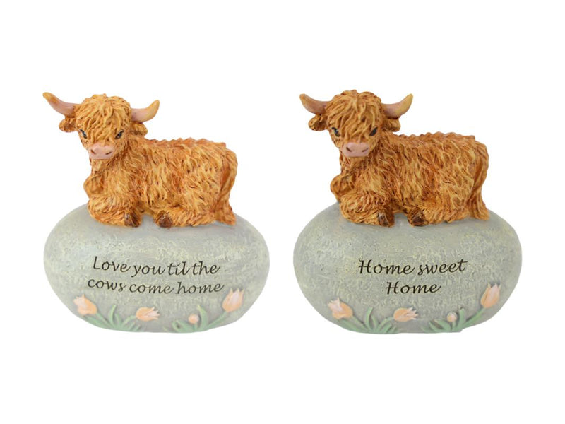 Highland Cow On Inspirational Rock 10cm