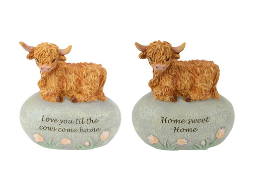 Highland Cow On Inspirational Rock 10cm