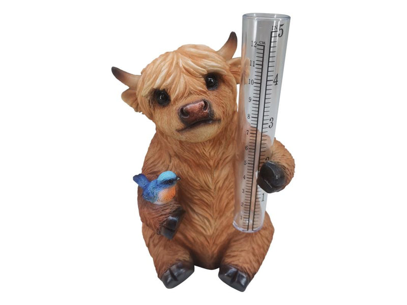 Highland cow rain gauge garden ornament