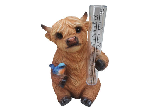 Highland cow rain gauge garden ornament