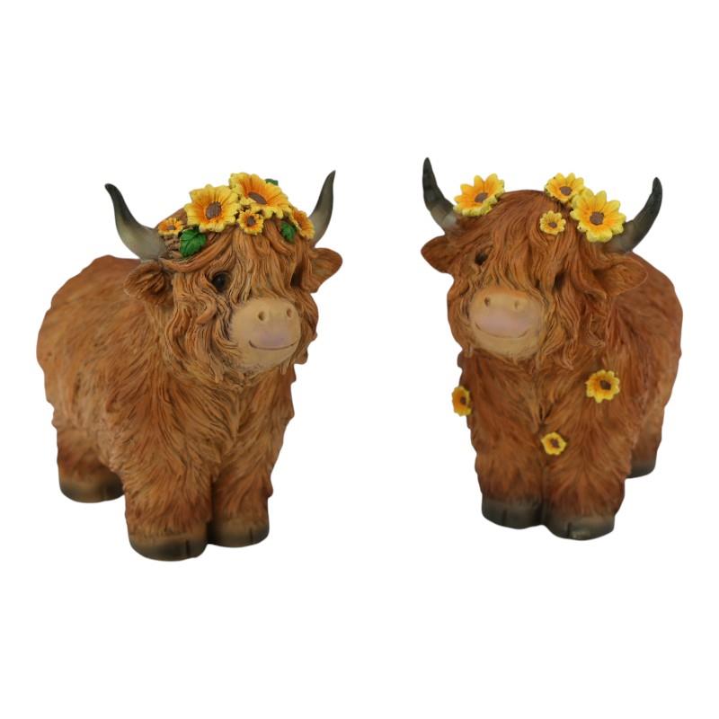 Highland Cow with Sunflowers 2 assorted 19cm