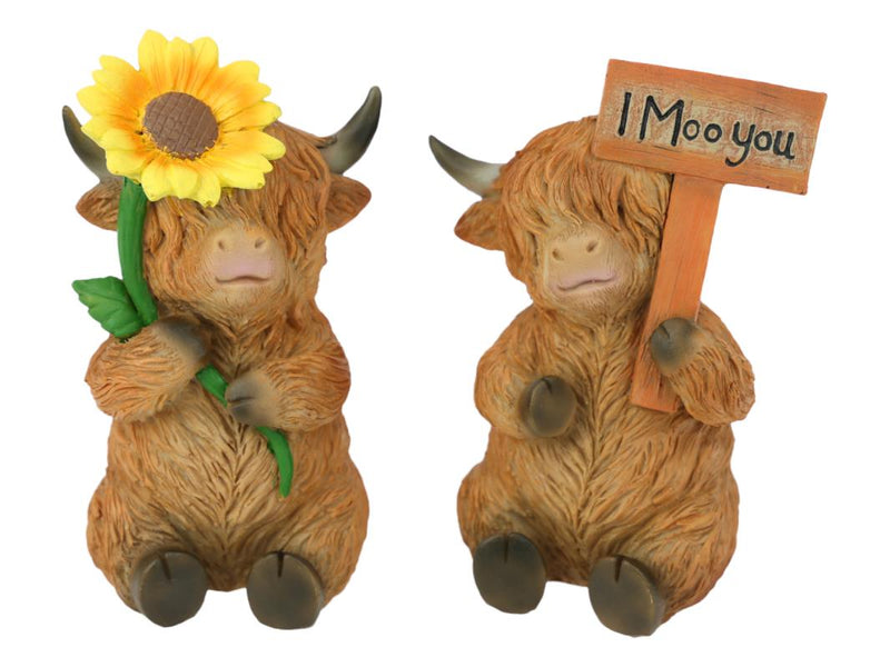 Highland cow with sunflowers and sign 12cm