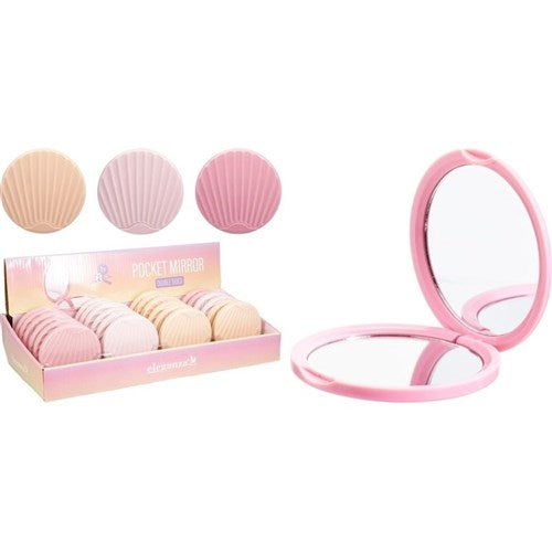 Double sided circular vanity mirror on a stand