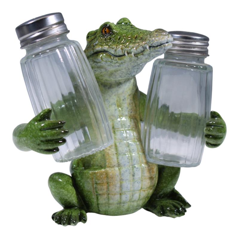 Marble crocodile salt and pepper shaker