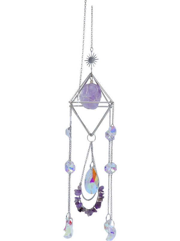 Crystal pyramid suncatcher with amethyst