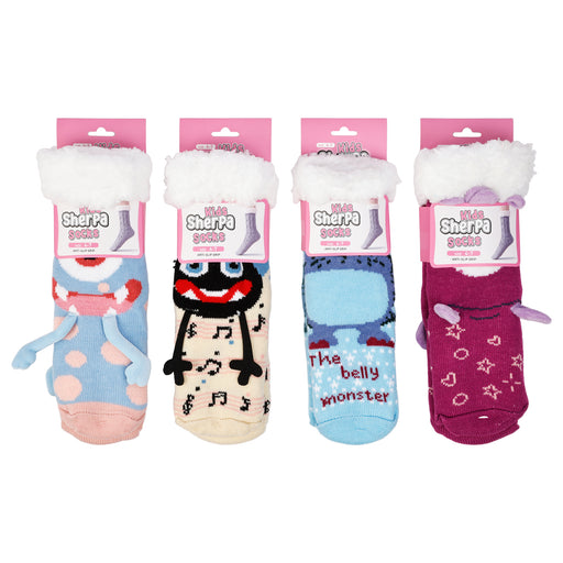 kids sherpa monster socks with 3D detail