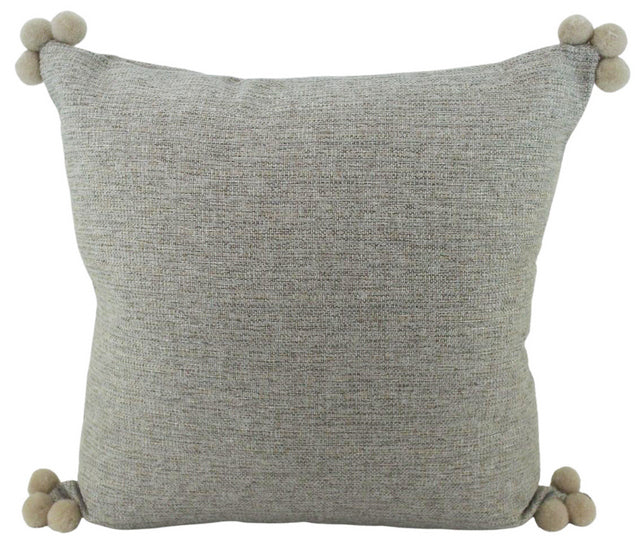 Grey cushion with pompom trim