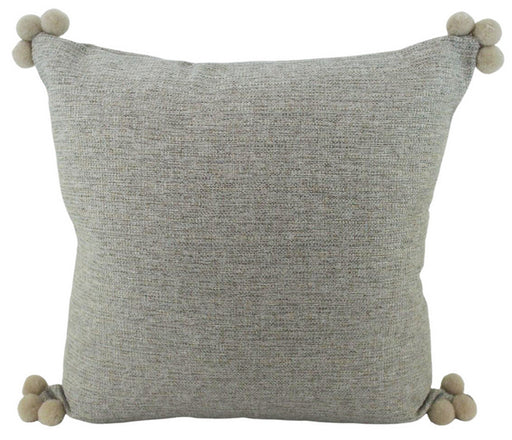 Grey cushion with pompom trim