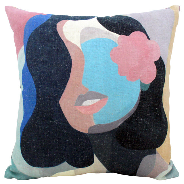 Abstract print linen cushion