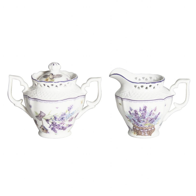 Vintage Lavender Sugar and Creamer Pot Set