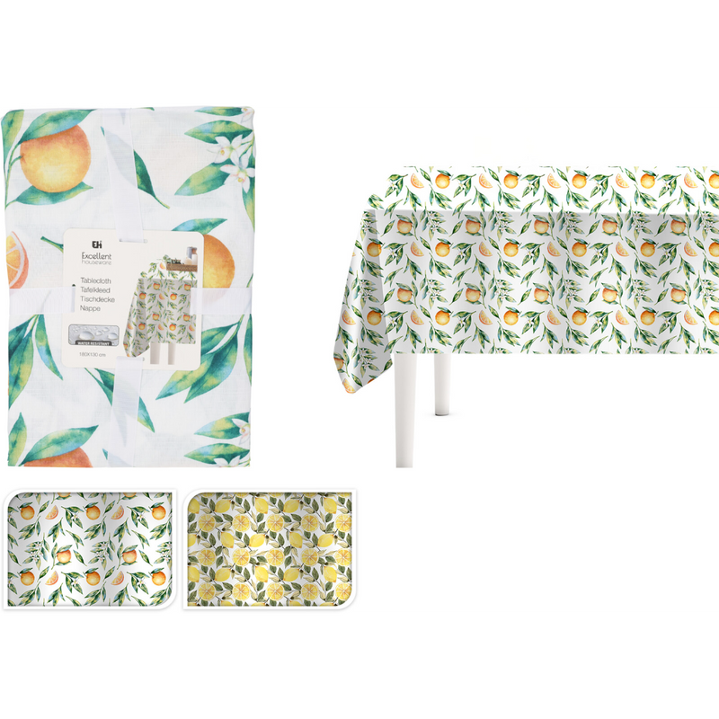 linen look fruit design tablecloth 180 x 130cm in 2 assorted styles