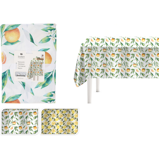 linen look fruit design tablecloth 180 x 130cm in 2 assorted styles