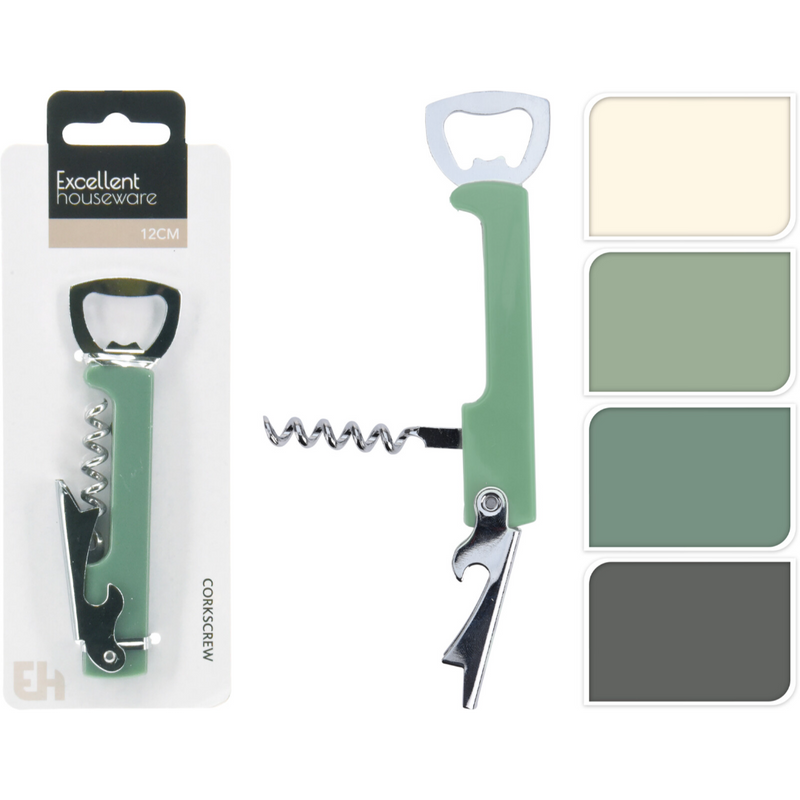 corkscrew and opener in 4 assorted clear styles