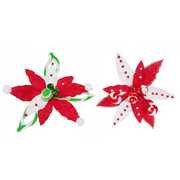 Candycane-inspired poinsettia clip with bauble accents in red, white, and green, perfect for Christmas trees or festive arrangements.