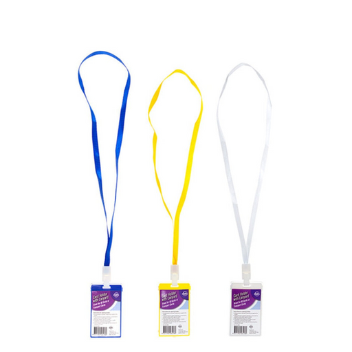 Hard vertical ID card holder with lanyard assorted colours for staff passes and event badges