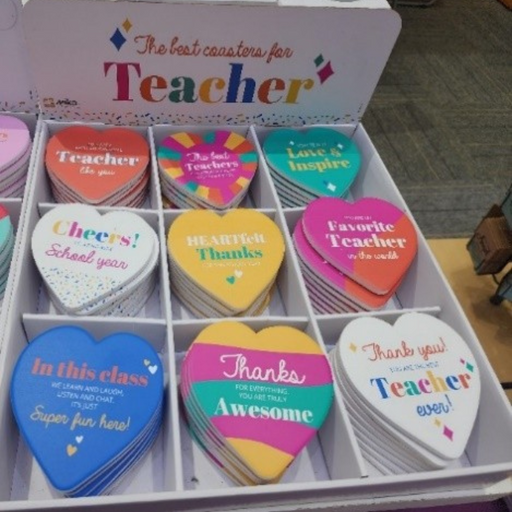 Ronis Ceramic Coasters Heart Shape Teachers Designs Assorted