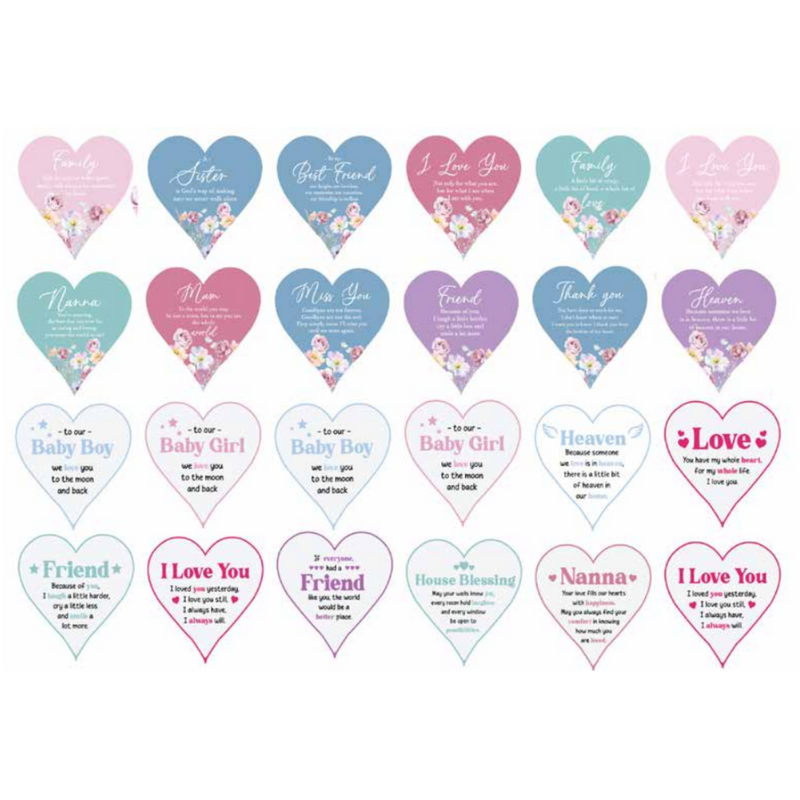 Ronis Ceramic Heart Hanging Decorations with Quotes 15x15cm Assorted