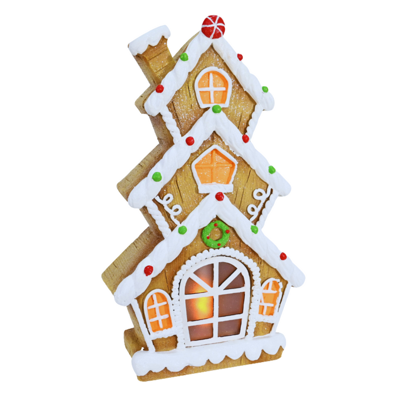 Battery operated ceramic gingerbread house Christmas décor