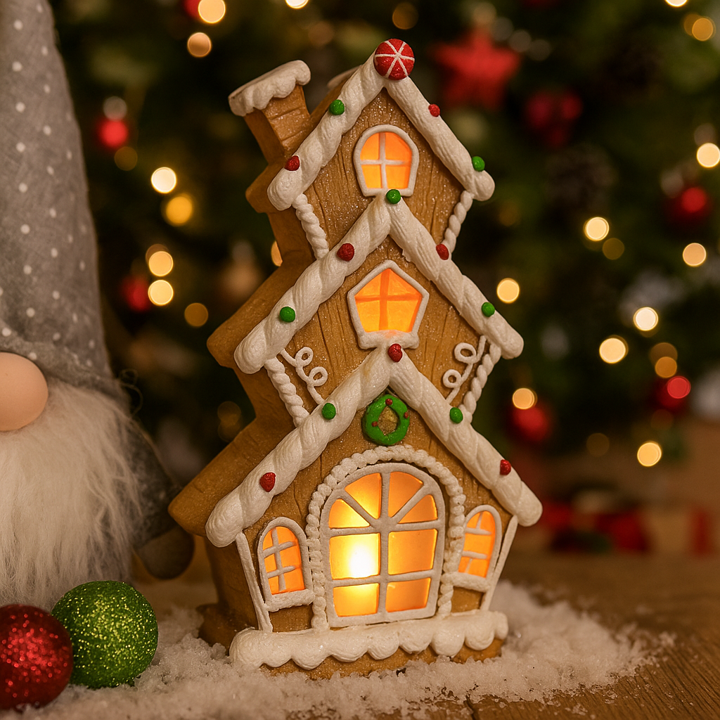 Ceramic Iced Gingerbread House LED Timer Battery Operated — Ronis