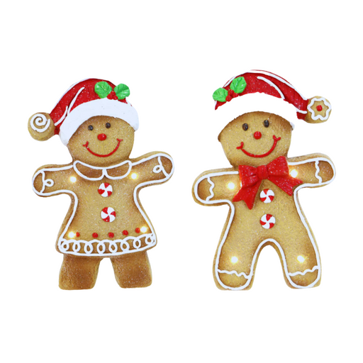 Ronis Ceramic Iced Gingerbread Statue LED Timer Battery Operated Assorted