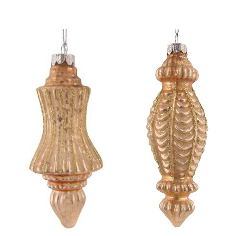 Ronis Champagne Antique Finish Glass Finial 13.7cm 2 Asstd