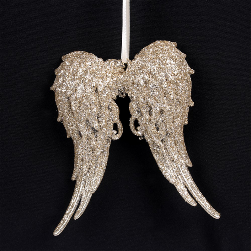Ronis Champagne Bead Finish Angel Wing Tree Ornament 15cm