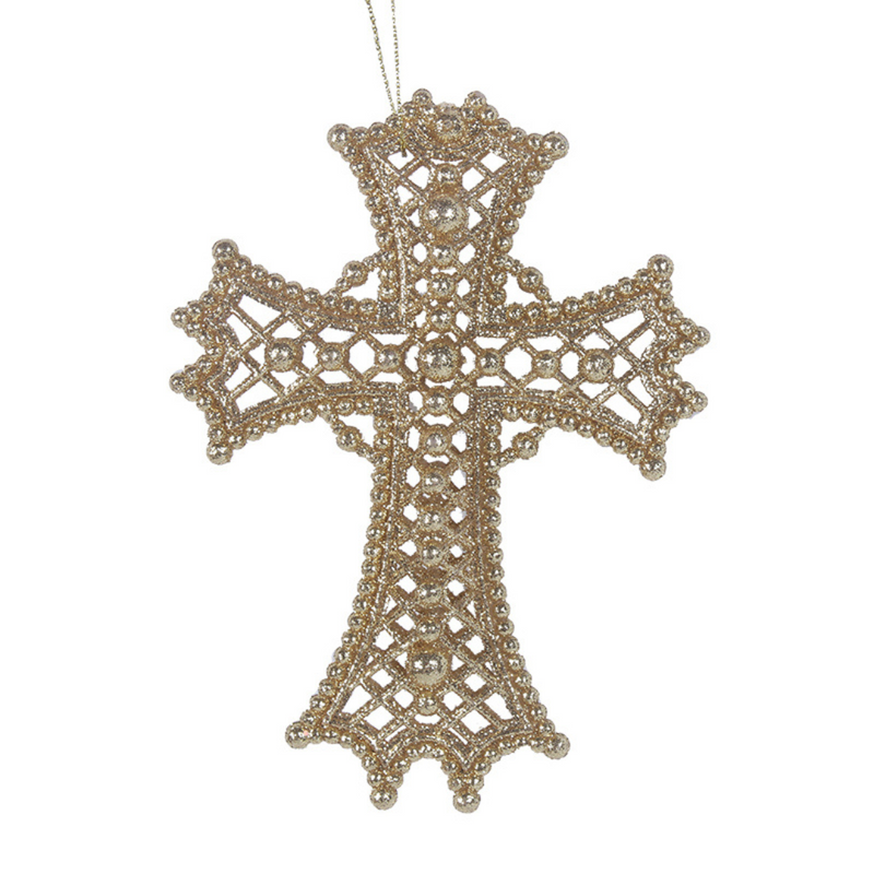 Ronis Champagne Glitter Cross Tree Ornaments 13x10cm