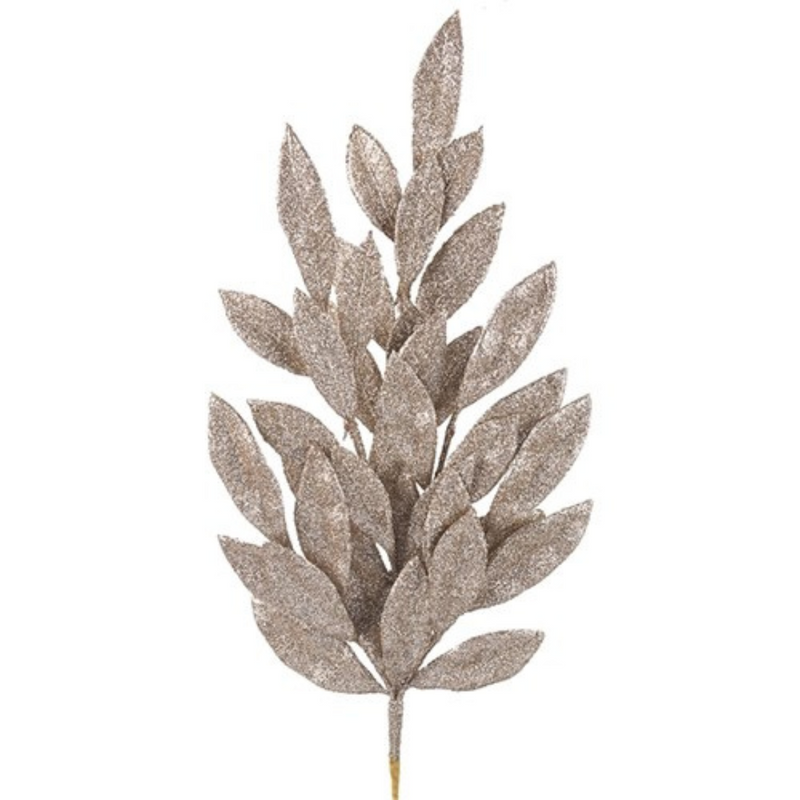 Ronis Champagne Glitter Laurel Leaf Stem 60cm