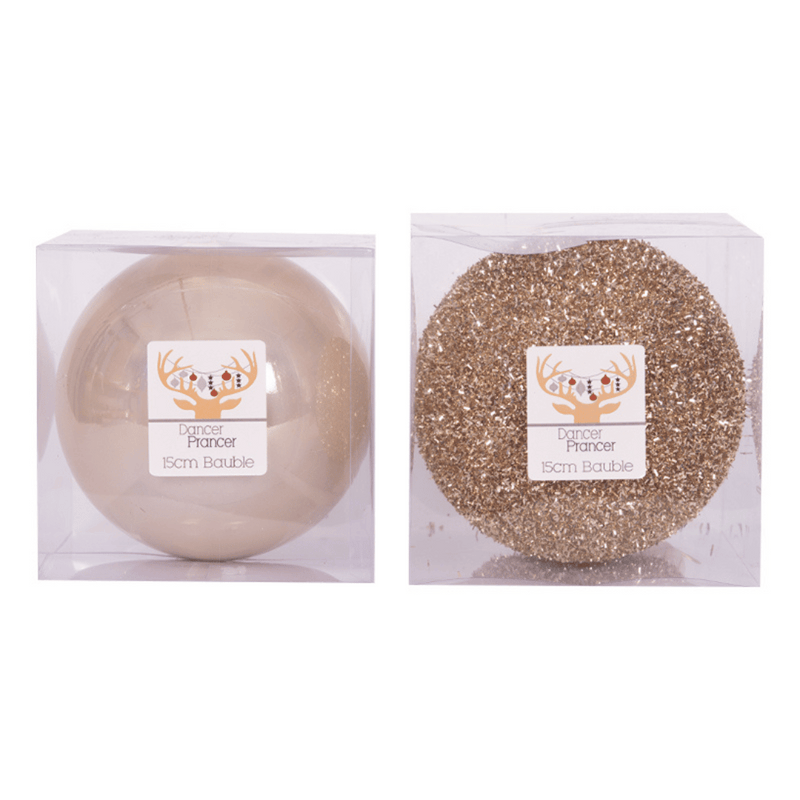 Ronis Champagne Bauble Pearl Finish and Tinsel Finish 15cm Assorted