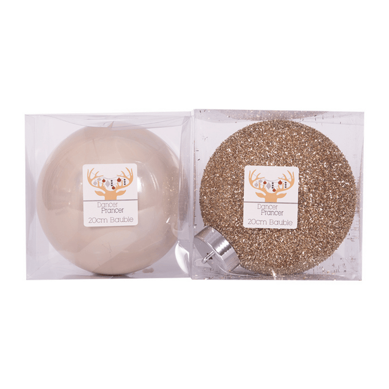 Ronis Champagne Bauble Pearl Finish and Tinsel Finish 20cm Assorted