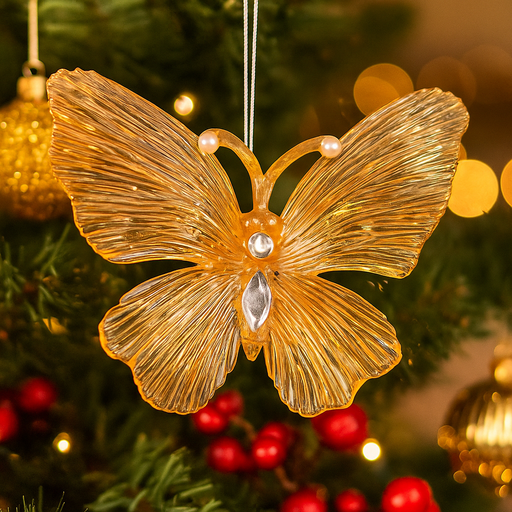 Champagne ombre acrylic butterfly Christmas tree ornament 11x9.5cm with elegant shimmering finish