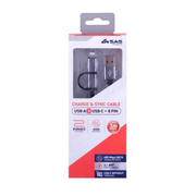 Ronis Charge & Sync USB A to USB C & 8-Pin 2-in-1 Polyester Cable